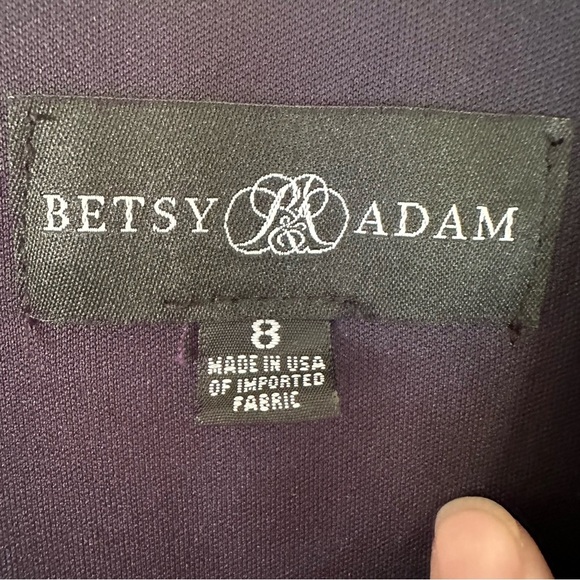 Betsy & Adam Elle Women 8 Long Sleeve Maxi Dress Gown Navy Blue Side Slit Ruffle - Picture 6 of 12